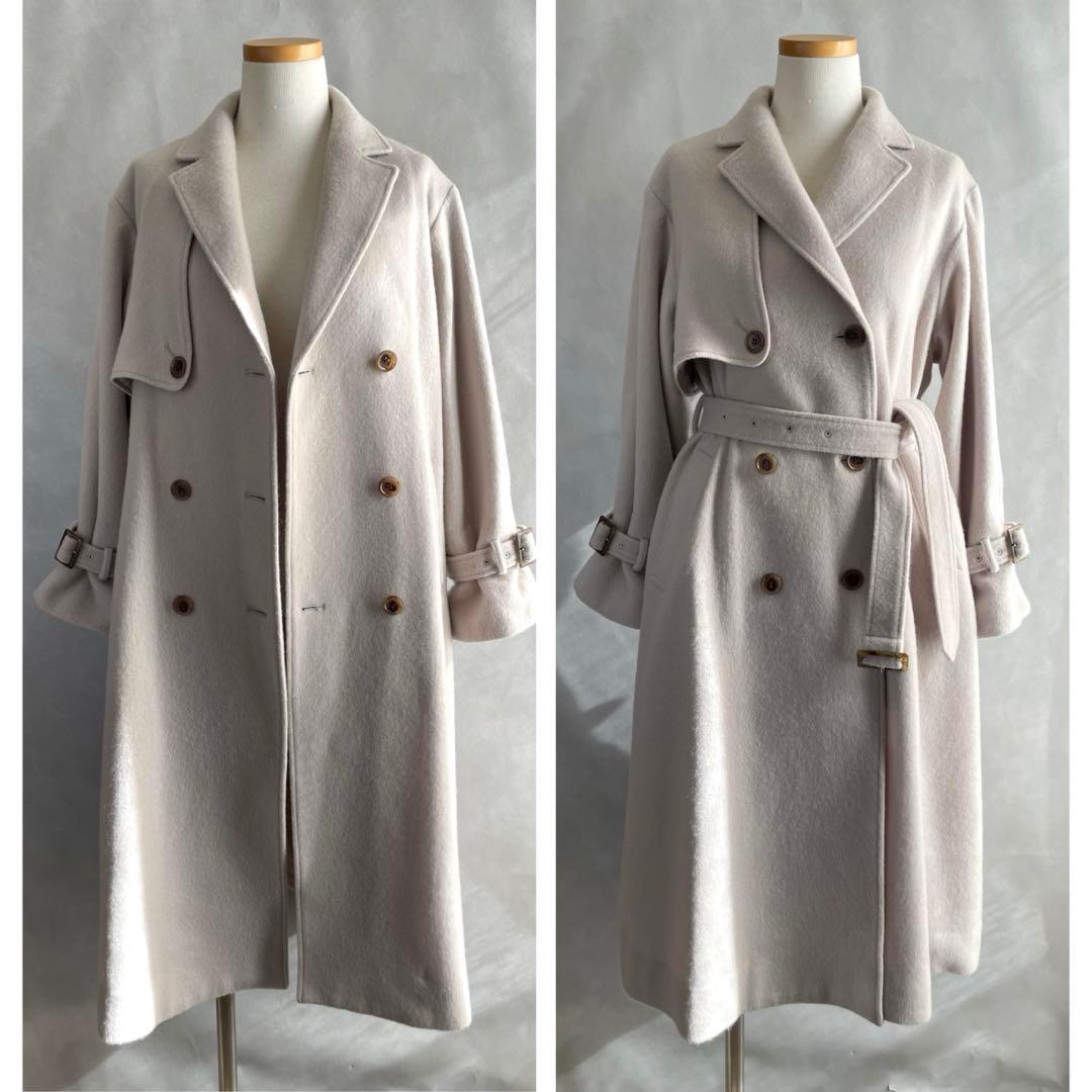 美品✨コヒナ　ウール　トレンチデザインコート　ショートサイズ　グレージュ