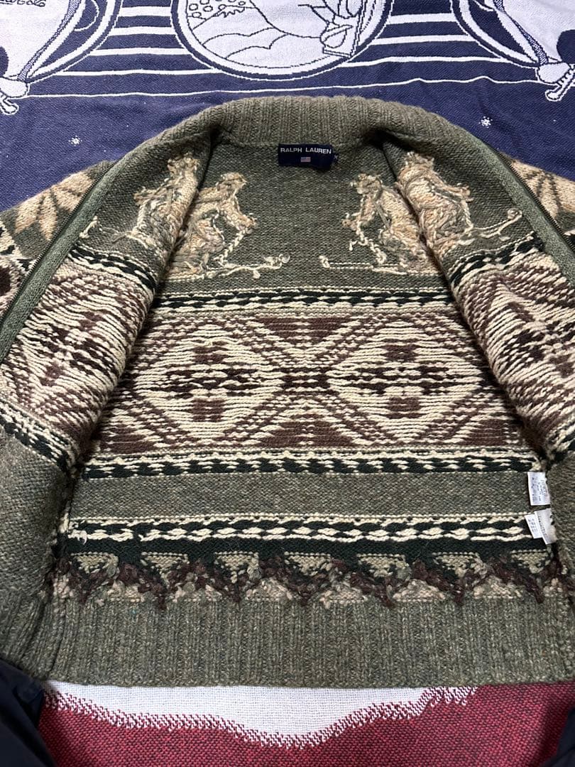 polo Ralph Lauren ジップアップカウチンニット スキー柄