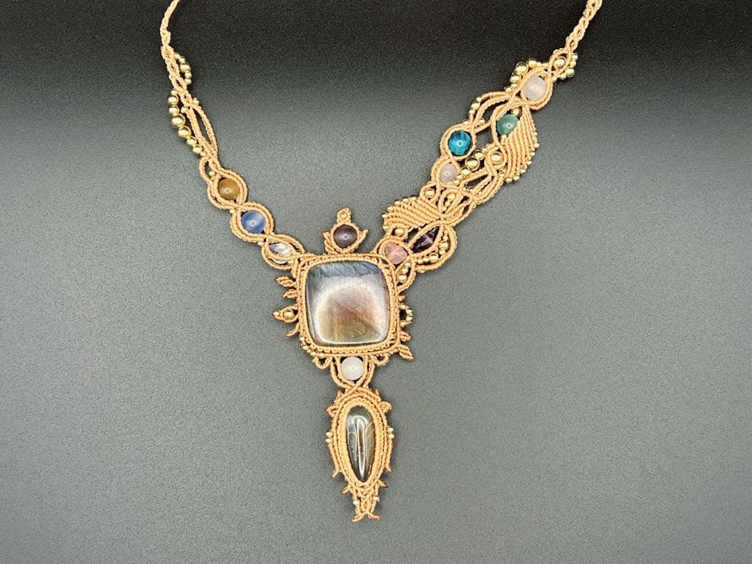 【handmade】マクラメ× ラブラドライト ルチルクォーツ ネックレス