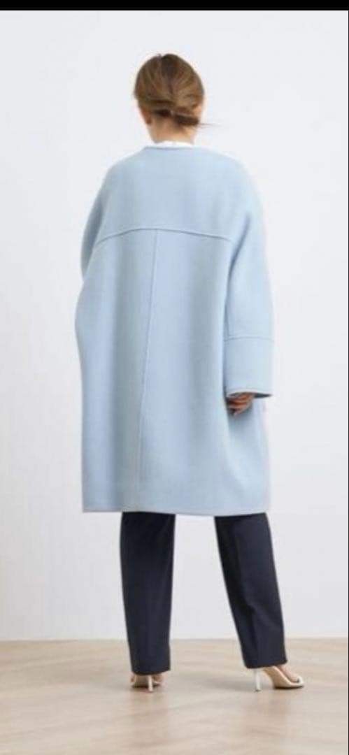 【美品】yori ウールノーカラーコート 水色