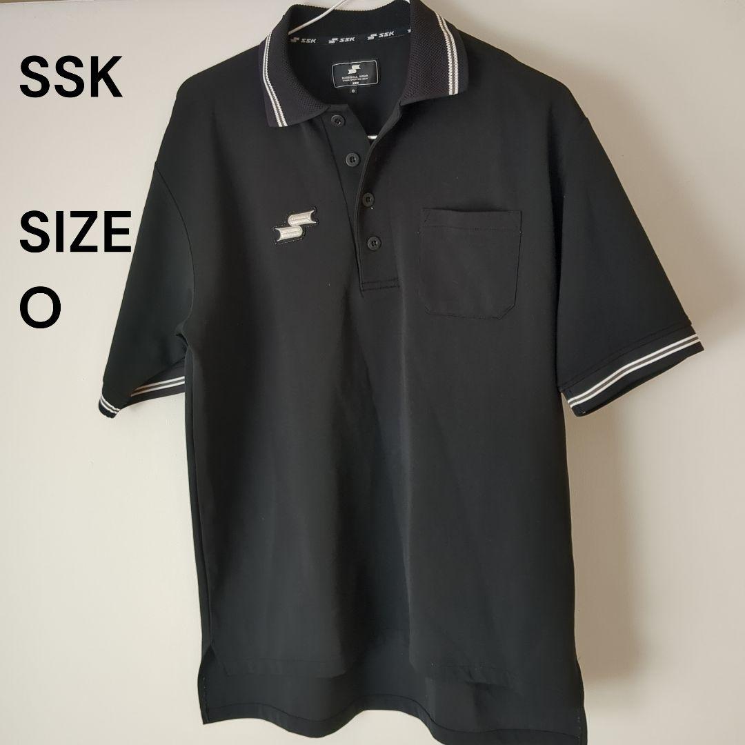 SSK 野球 審判用ポロシャツ 黒 ストライプ ポケット付 サイズO
