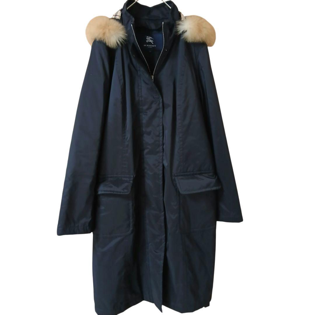 【BURBERRY】フードノバチェック　ベルト付　ロングコート　大きいサイズ46