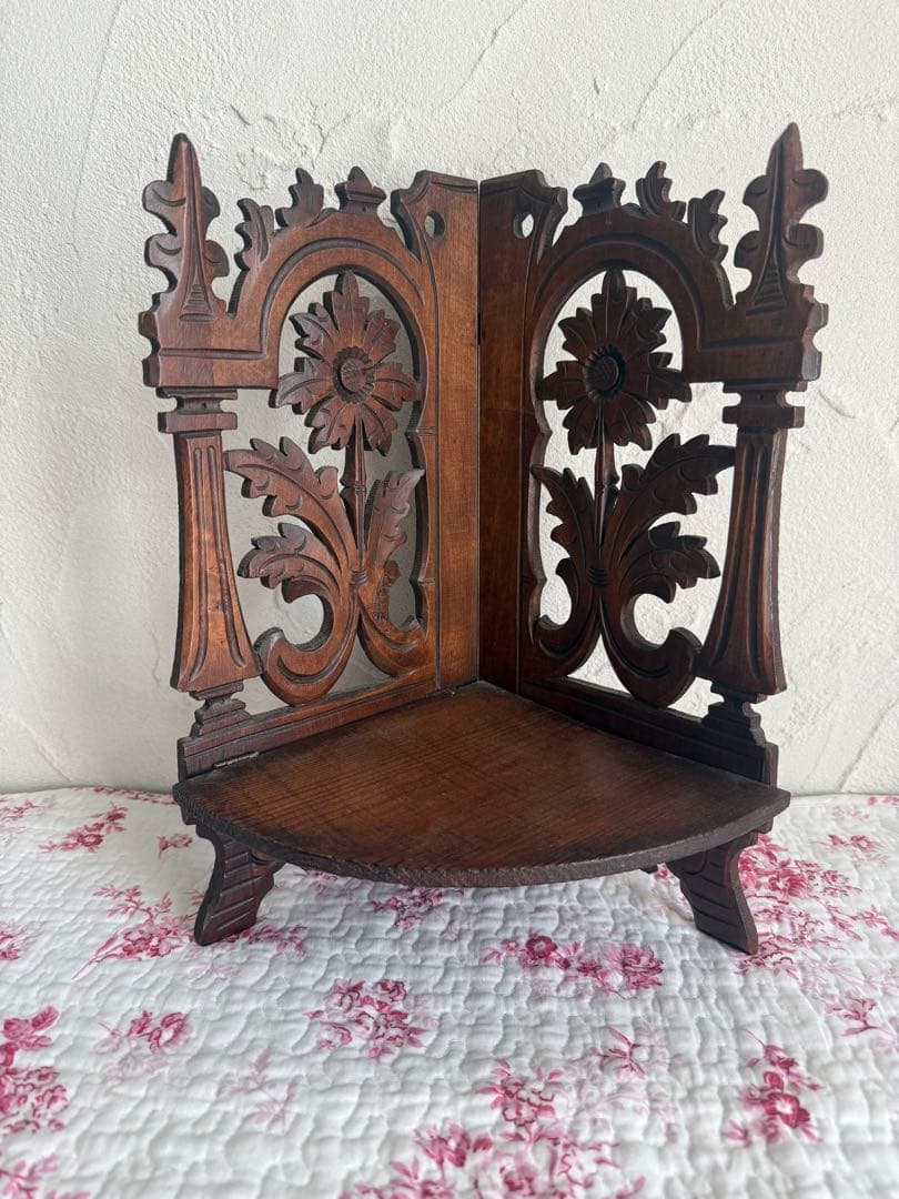 フランスアンティーク　木製コーナーシェルフ　折りたたみ式