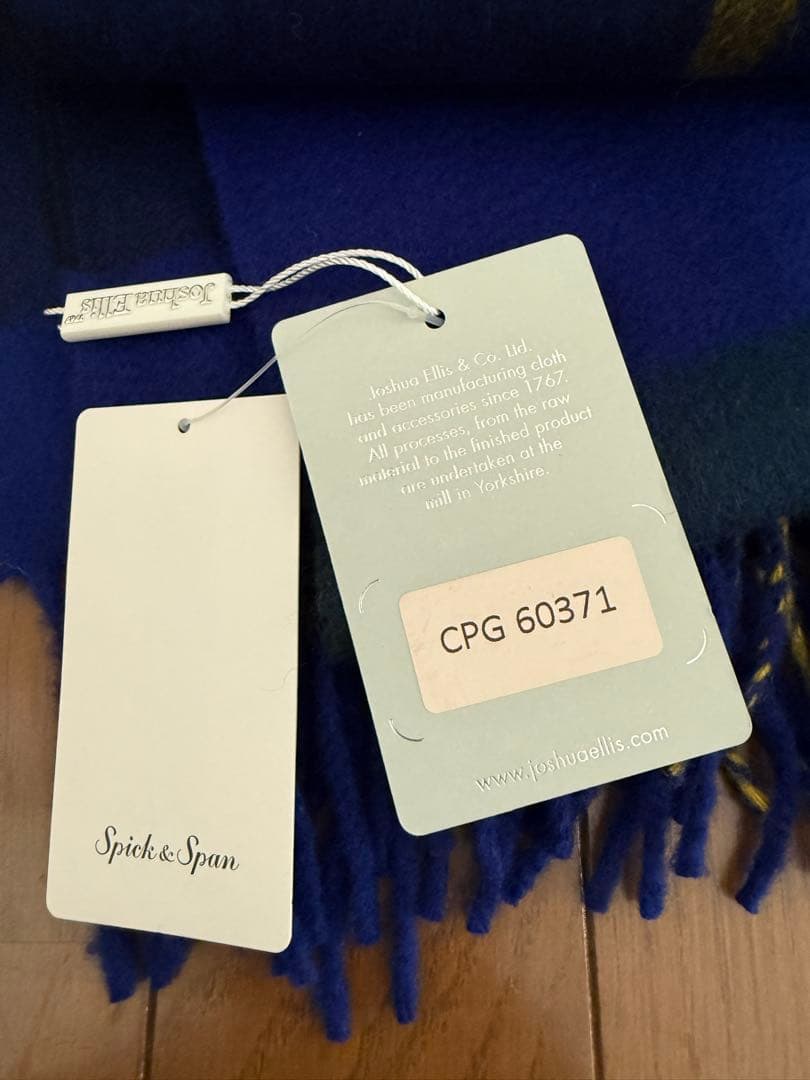 くっこ　ジョシュアエリス　カシミヤ チェック ストール　ブルー