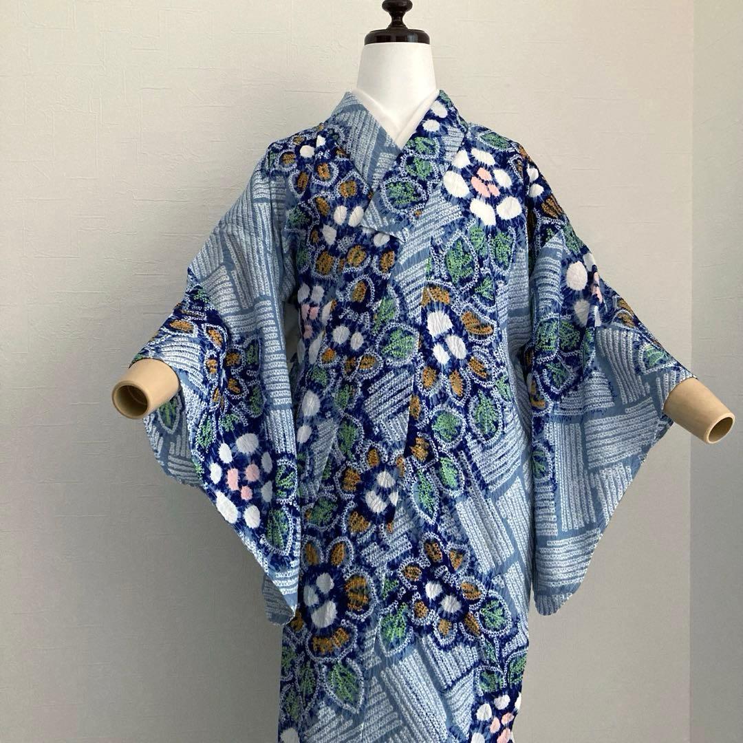 専用みかん24様　有松絞り浴衣・有松鳴海絞り浴衣　花繋ぎ　手縫い　No.7-65
