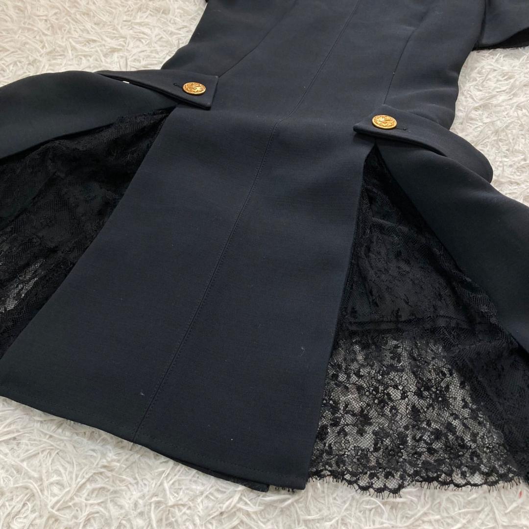 17442✨ルイヴィトン 金ボタン LVロゴ レース切替フレアワンピース