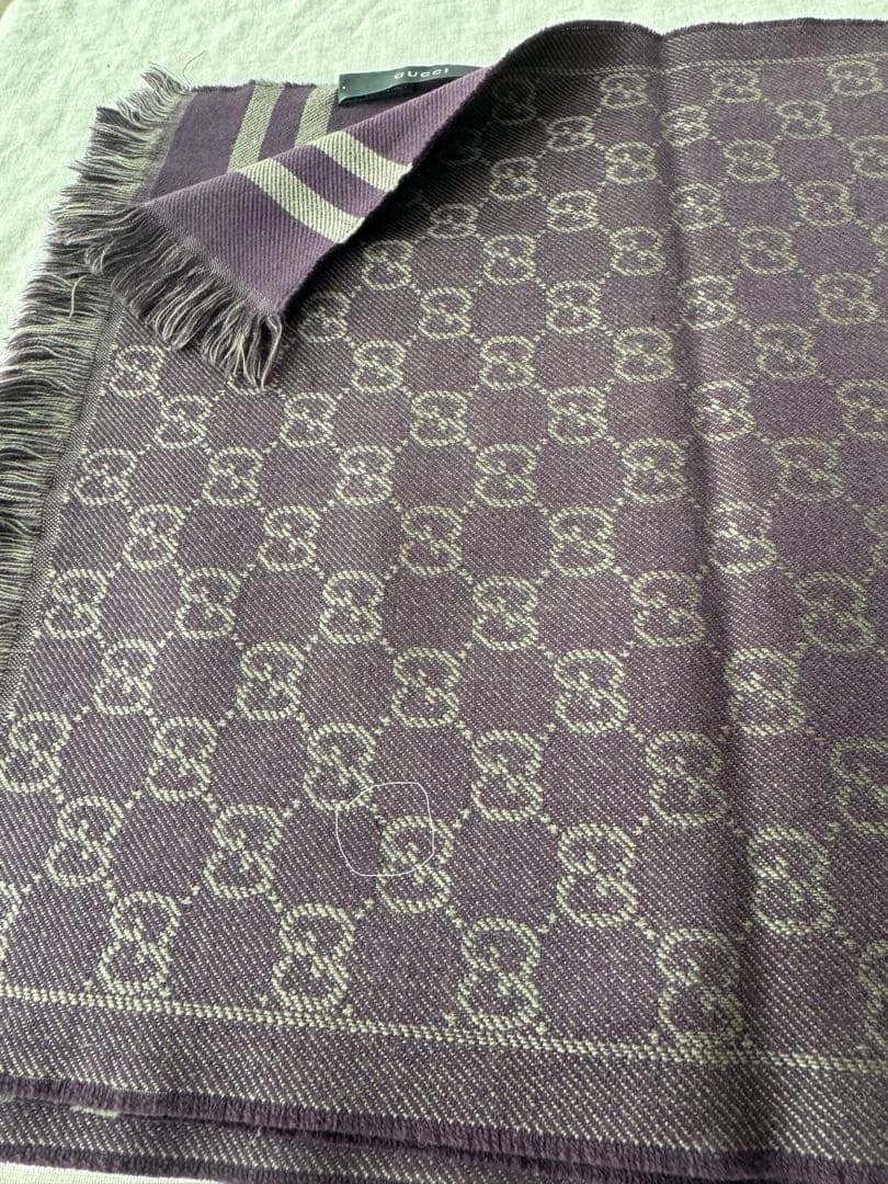 GUCCI グッチ ダークパープル ウール ストール GGパターン マフラー