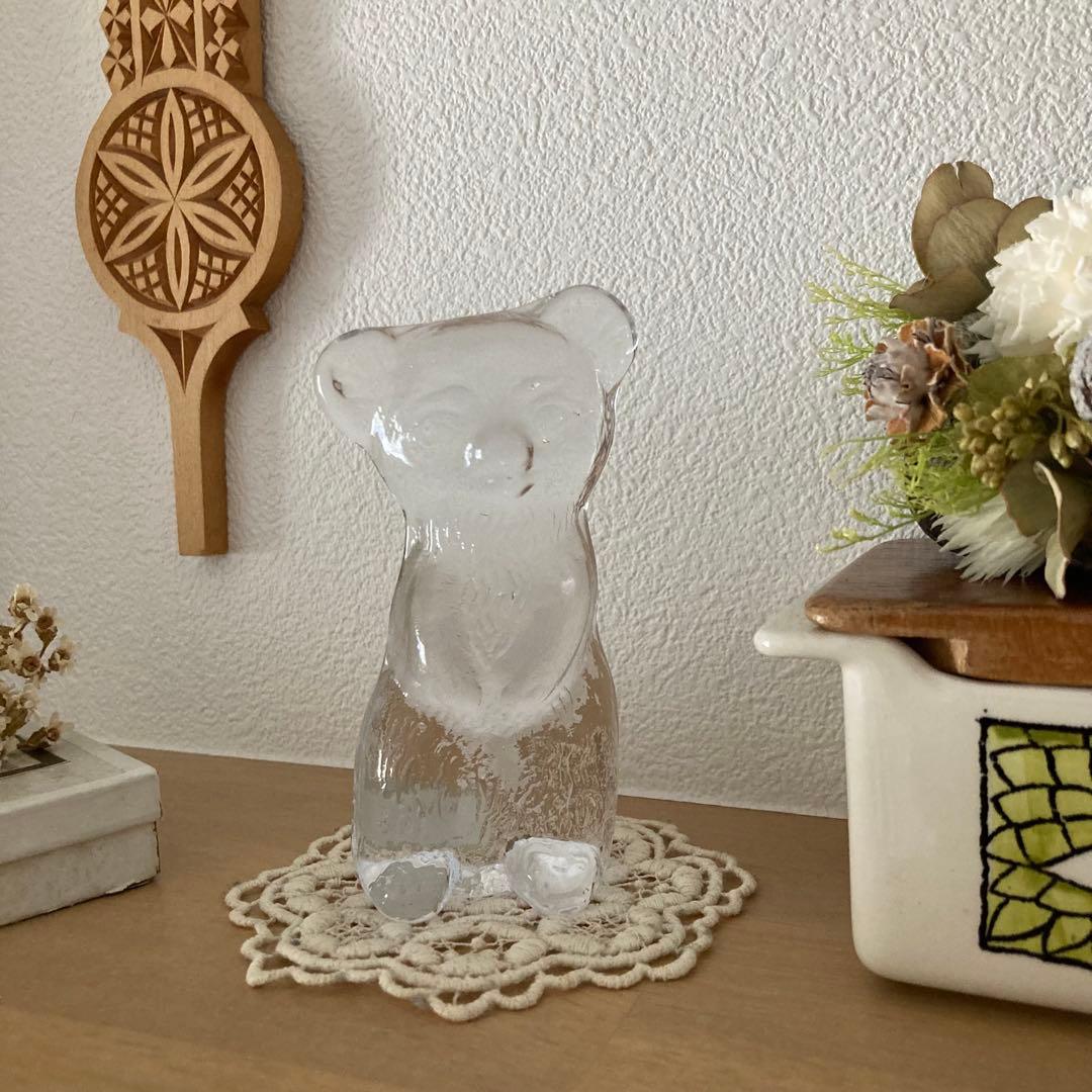 北欧ヴィンテージ　エダクリスタル社　クマさんのガラスオブジェ　　ペーパーウェイト