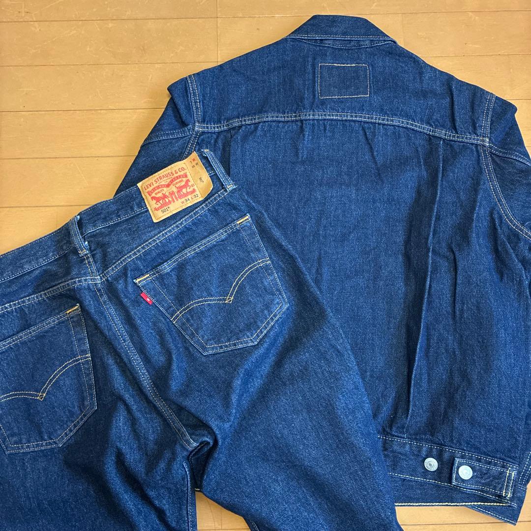 リーバイス 濃紺デニムセットアップ 2nd トラッカージャケット 501 W34