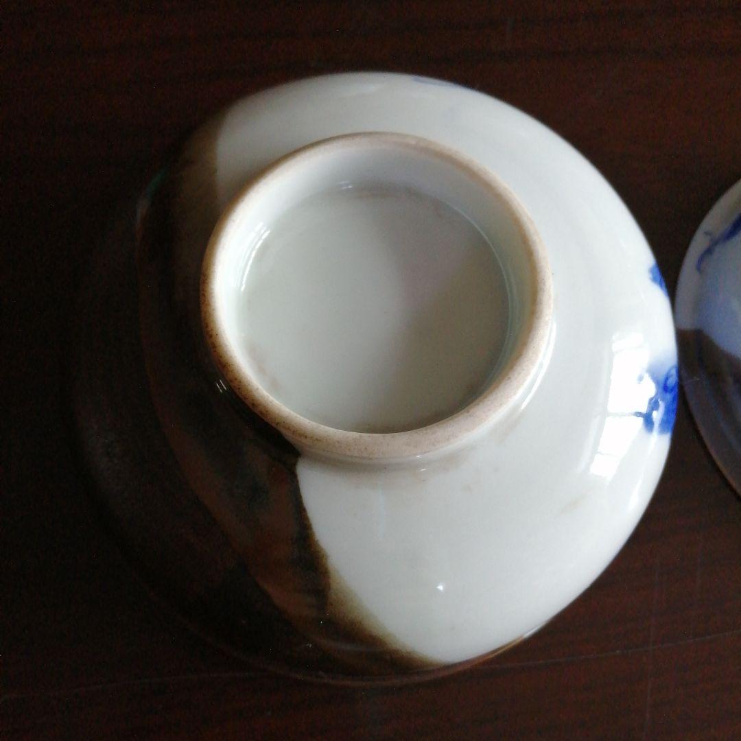 瀬戸焼　染付黒釉掛分蓋付小鉢　10客　11.8cm　明治〜昭和初期