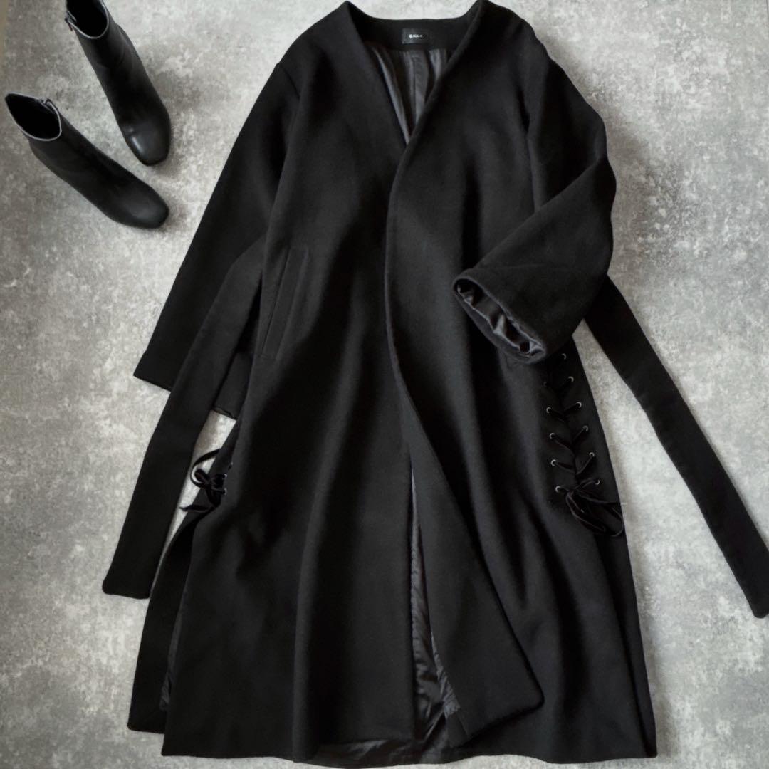 GVGV レースアップ　マキシ丈　ウエストベルト付き　ウール　ロングコート