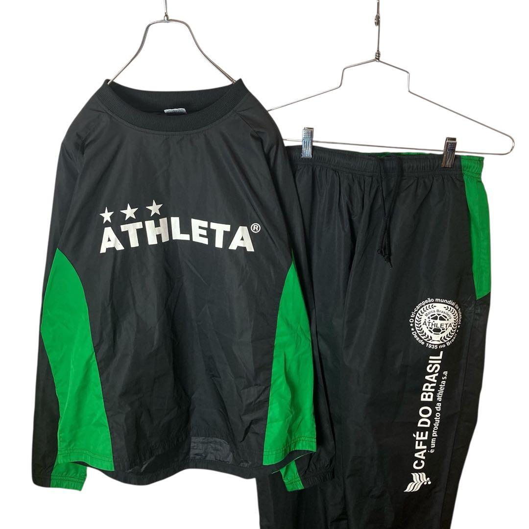 ATHLETAアスレタでかロゴブラックナイロンジャージ上下セットアップLサイズ