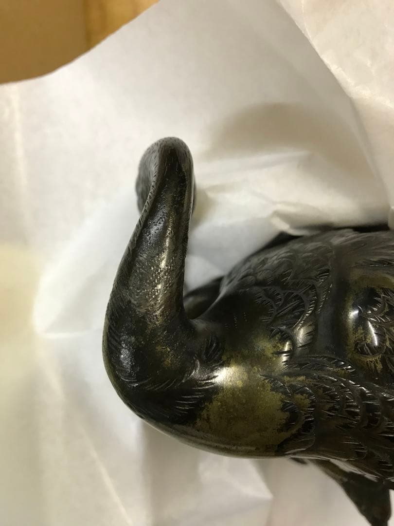 銅製:夫婦鶴置物(小判台付)秀尚作(注:説明文) - メルカリ