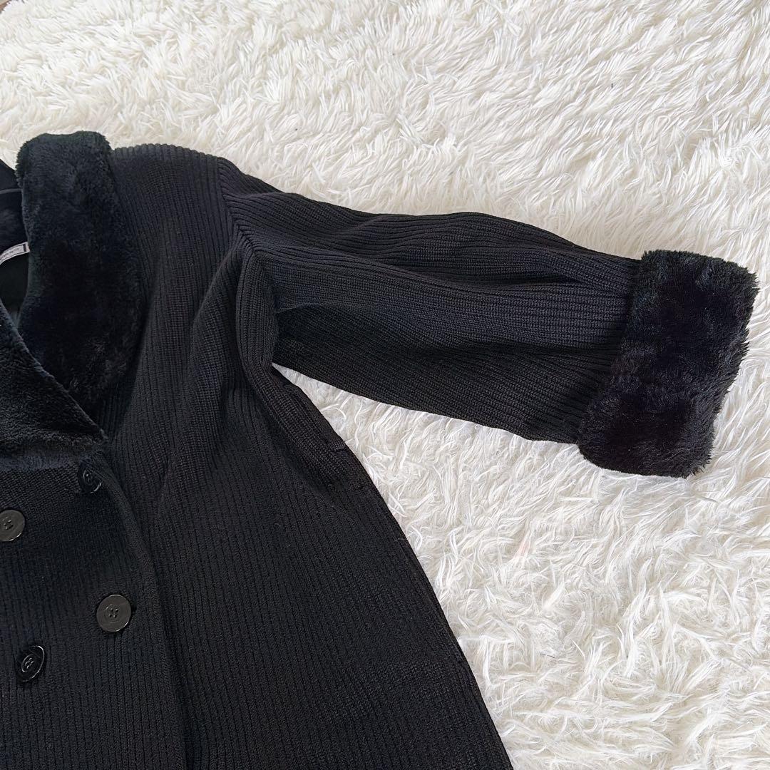 美品✨【YSL】ウール100%ファー付ダブルブレストコート ブラック 異素材 M