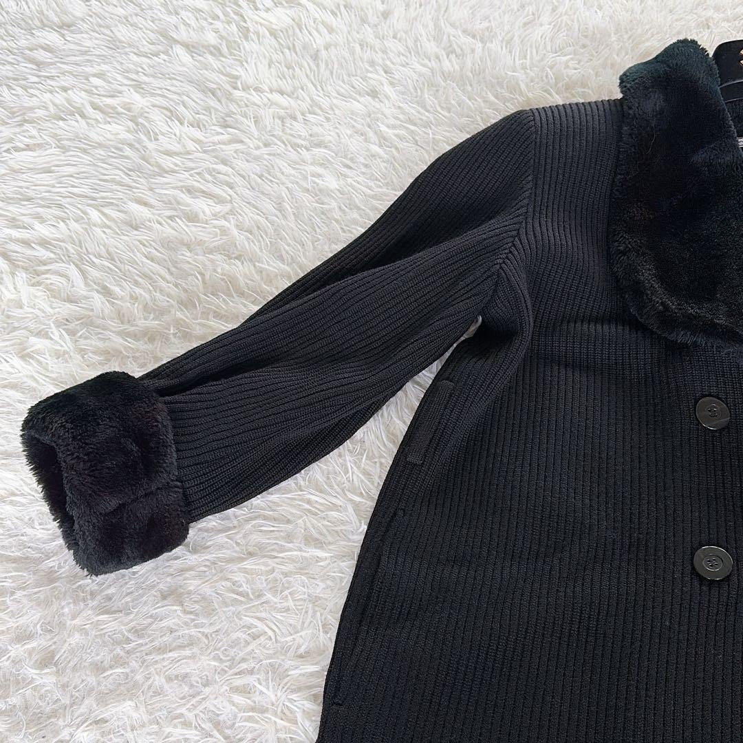 美品✨【YSL】ウール100%ファー付ダブルブレストコート ブラック 異素材 M