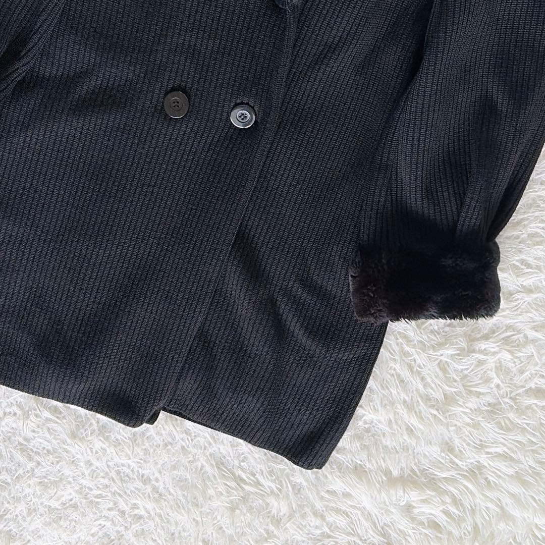 美品✨【YSL】ウール100%ファー付ダブルブレストコート ブラック 異素材 M