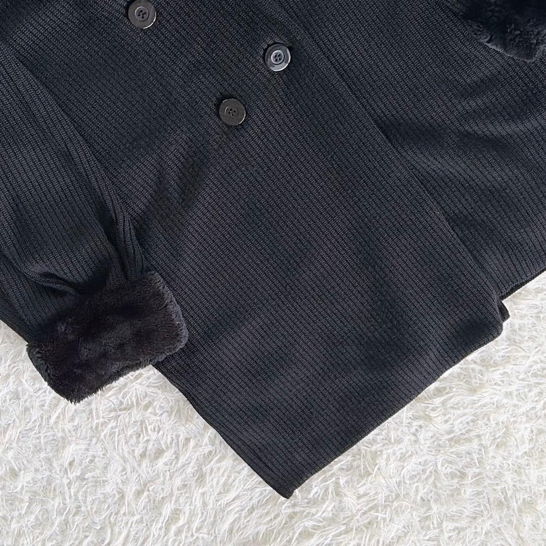 美品✨【YSL】ウール100%ファー付ダブルブレストコート ブラック 異素材 M