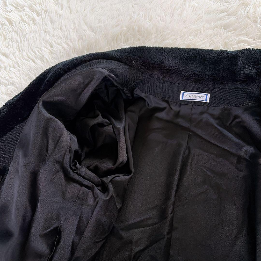 美品✨【YSL】ウール100%ファー付ダブルブレストコート ブラック 異素材 M