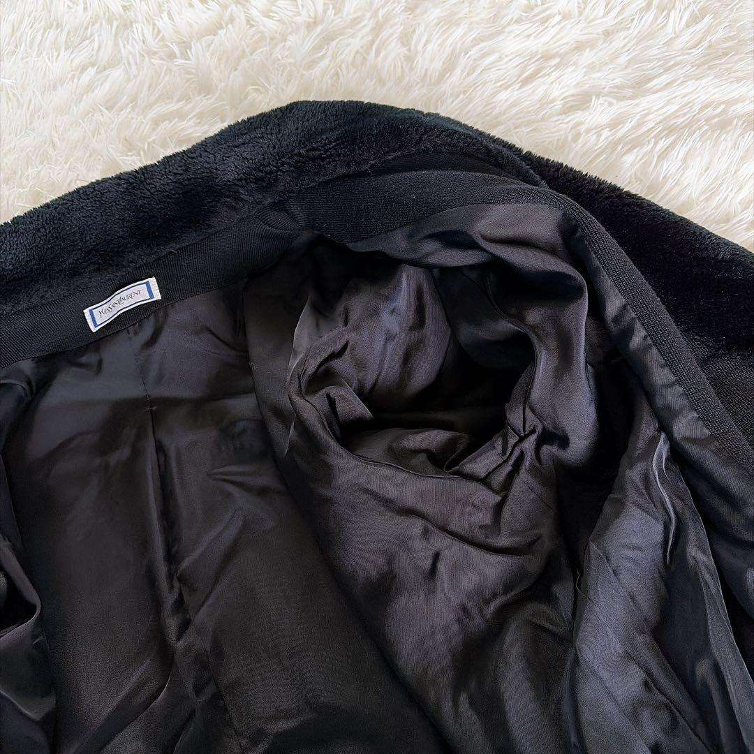 美品✨【YSL】ウール100%ファー付ダブルブレストコート ブラック 異素材 M