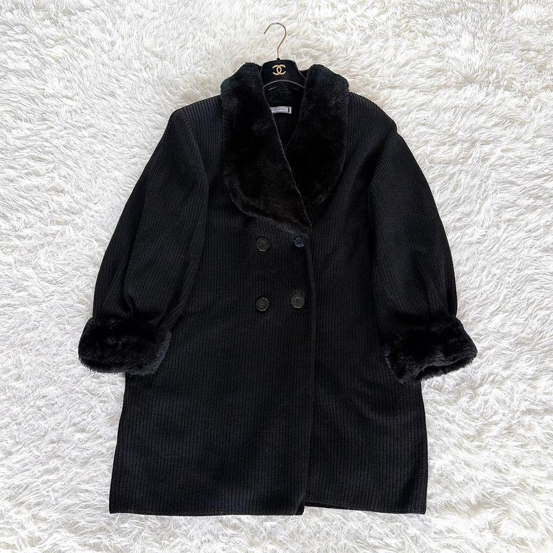 美品✨【YSL】ウール100%ファー付ダブルブレストコート ブラック 異素材 M