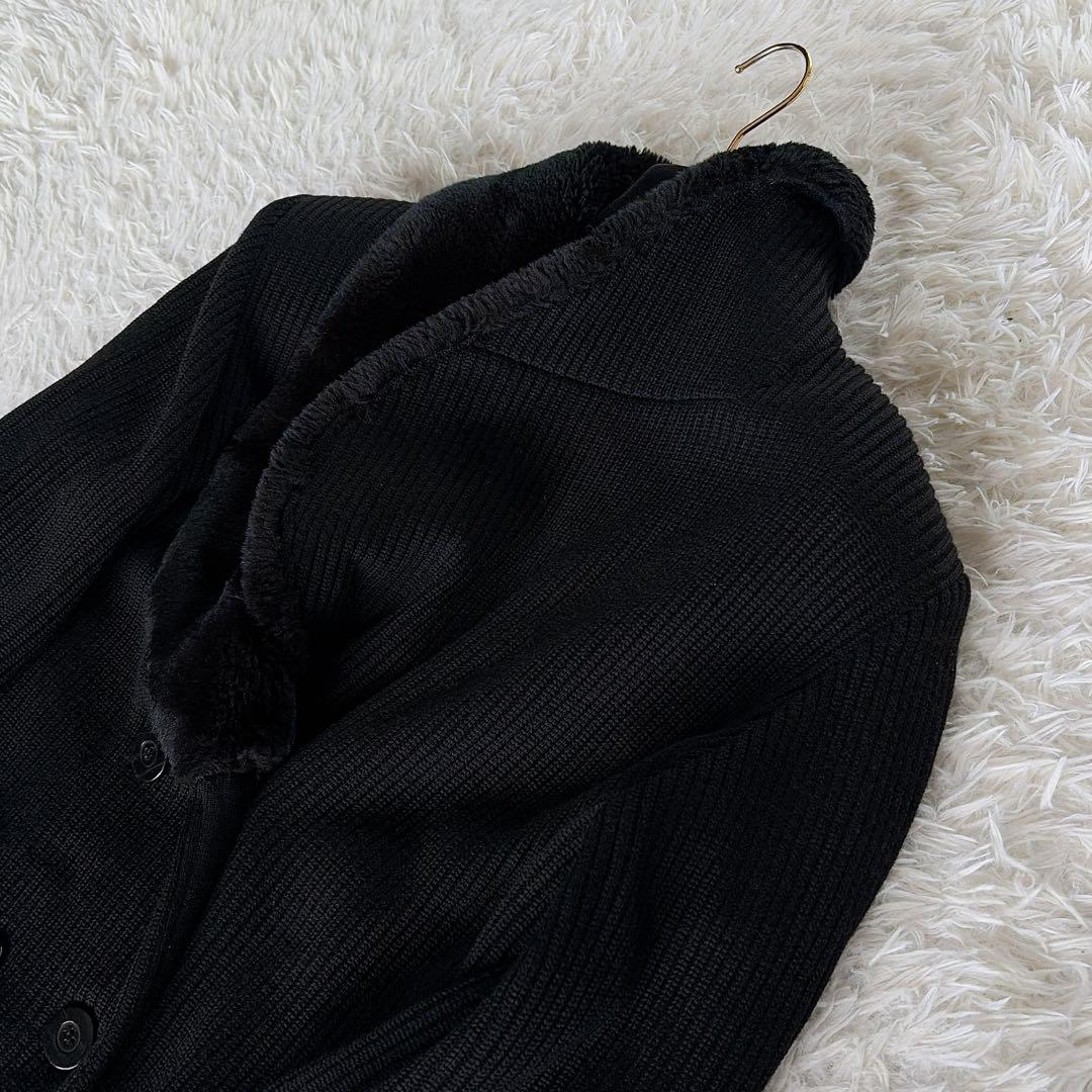 美品✨【YSL】ウール100%ファー付ダブルブレストコート ブラック 異素材 M