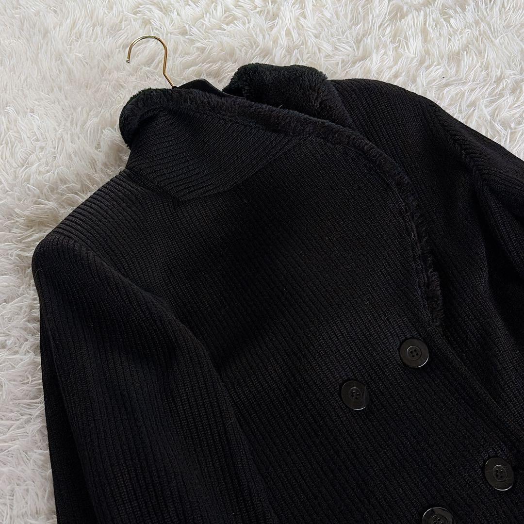 美品✨【YSL】ウール100%ファー付ダブルブレストコート ブラック 異素材 M
