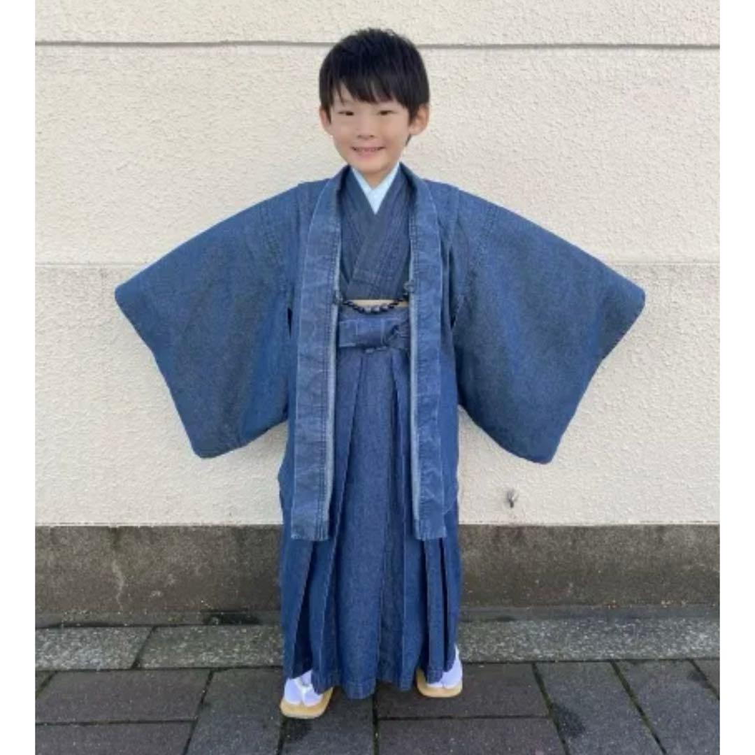 新品デニム着物キッズインディゴネイビー羽織袴120七五三男の子 - メルカリ