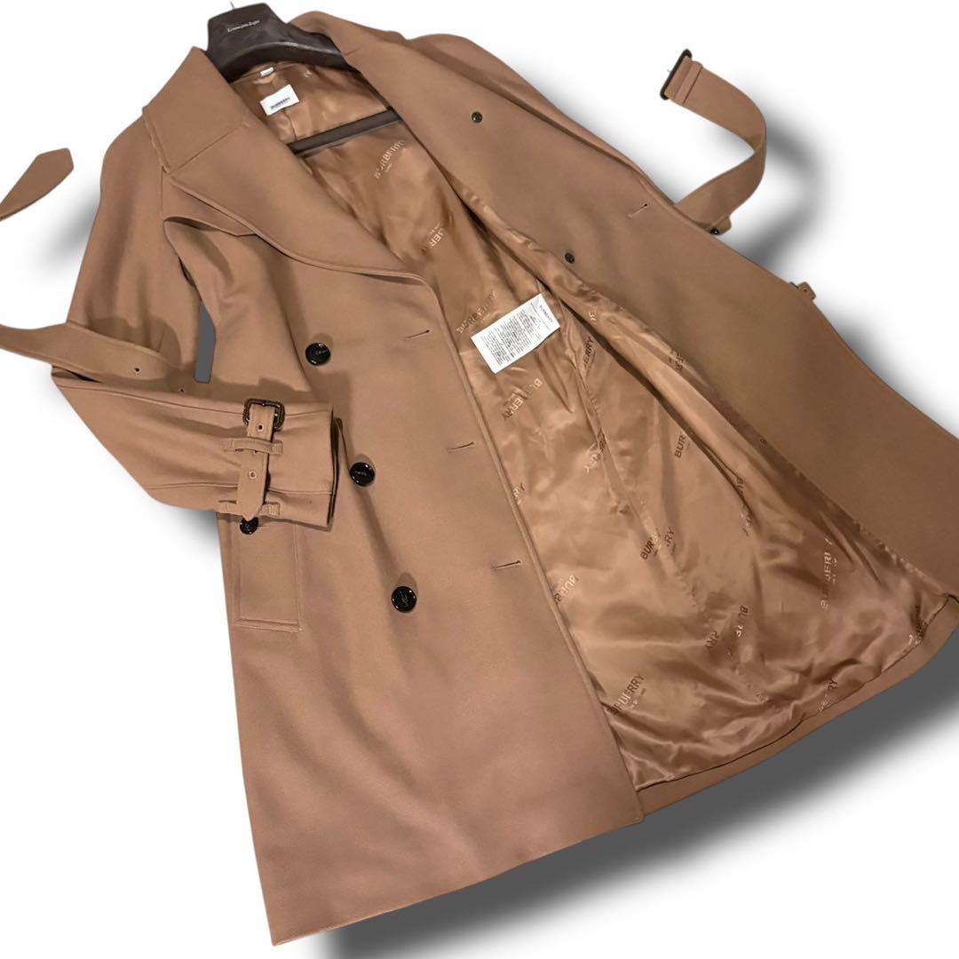 未使用級 BURBERRY カシミヤ混 女優襟 ジャガード ベルテッドコート