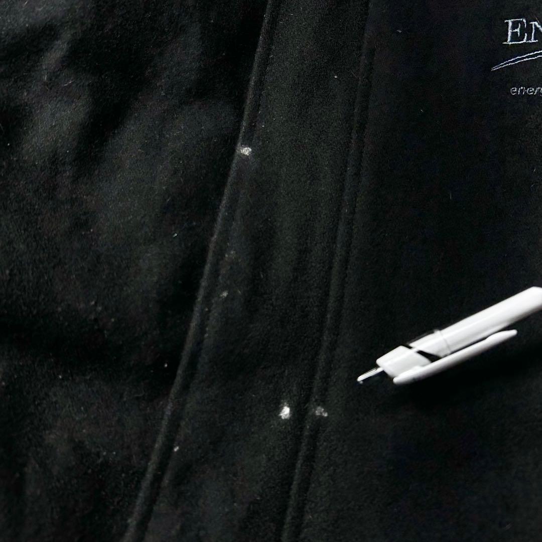 90s vintage オールブラックスタジャン 袖本革 レザー 企業物 刺繍