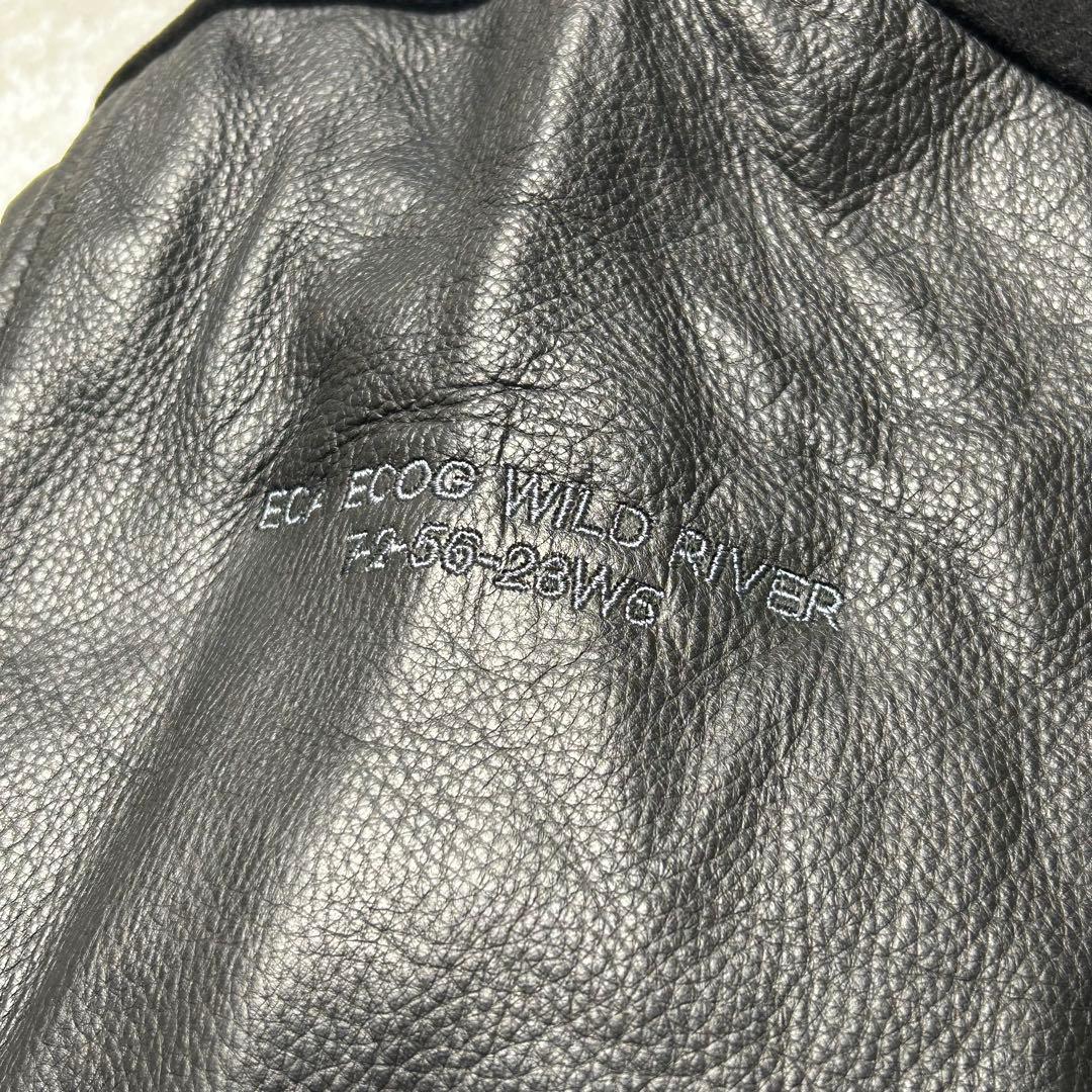 90s vintage オールブラックスタジャン 袖本革 レザー 企業物 刺繍