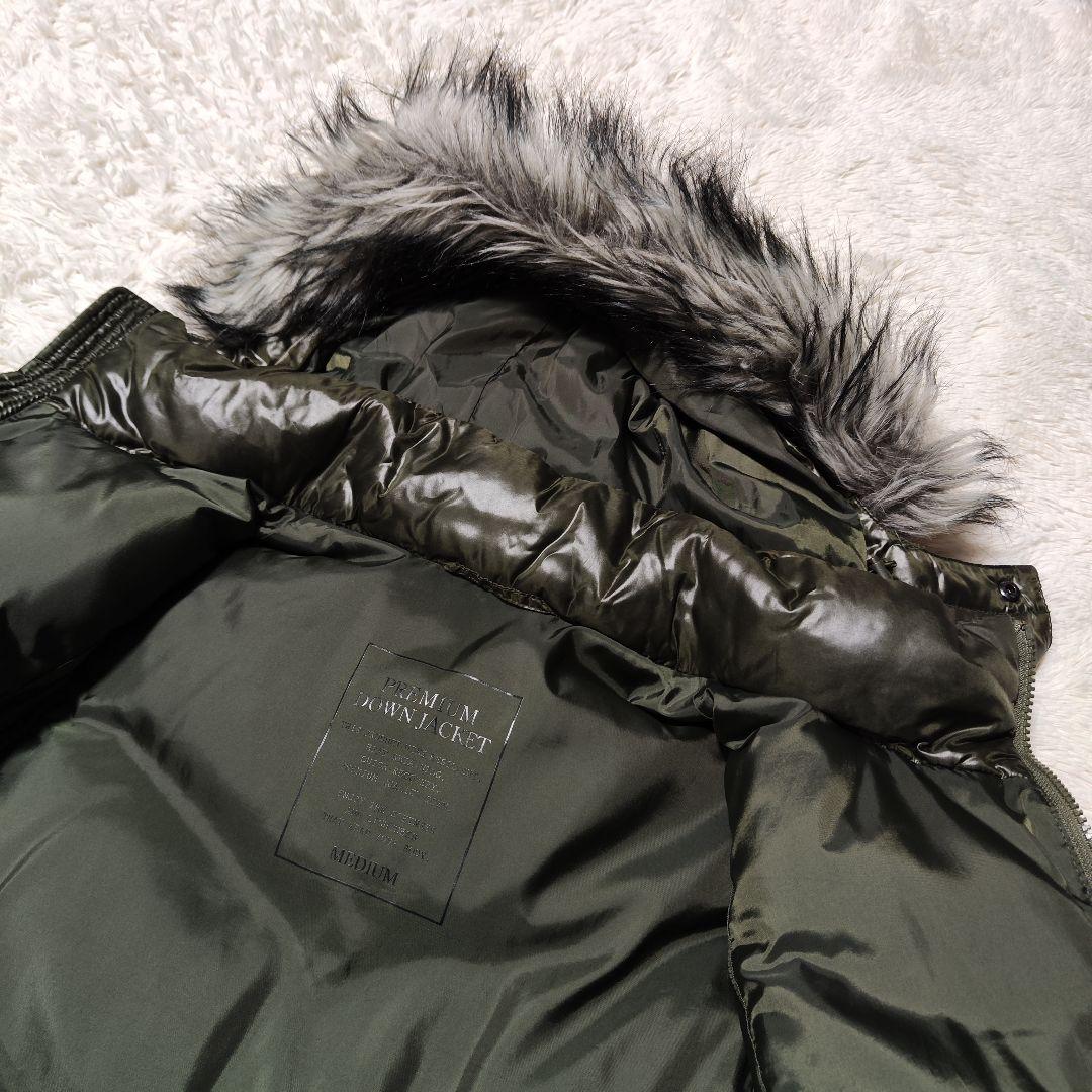 オールドユニクロ 光沢 y2k リブ ファーダウンジャケット カーキ ご覧