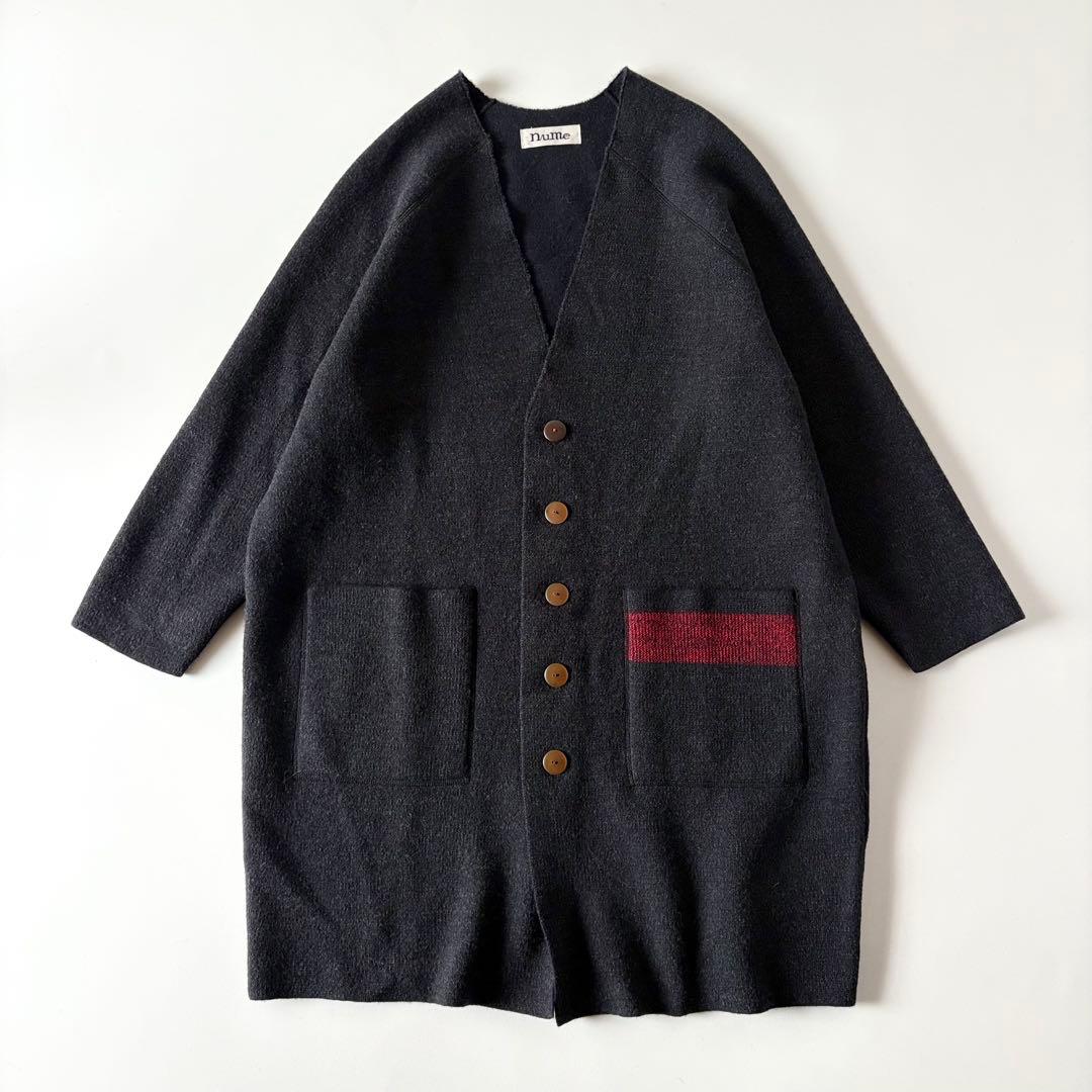 nume　ヌメ　ウール100%　ノーカラー　ニット　ロングコート　カーディガン