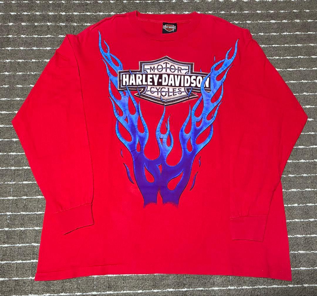 90s ビンテージ harley davidson ブルーフレイムロンT 約XL - メルカリ