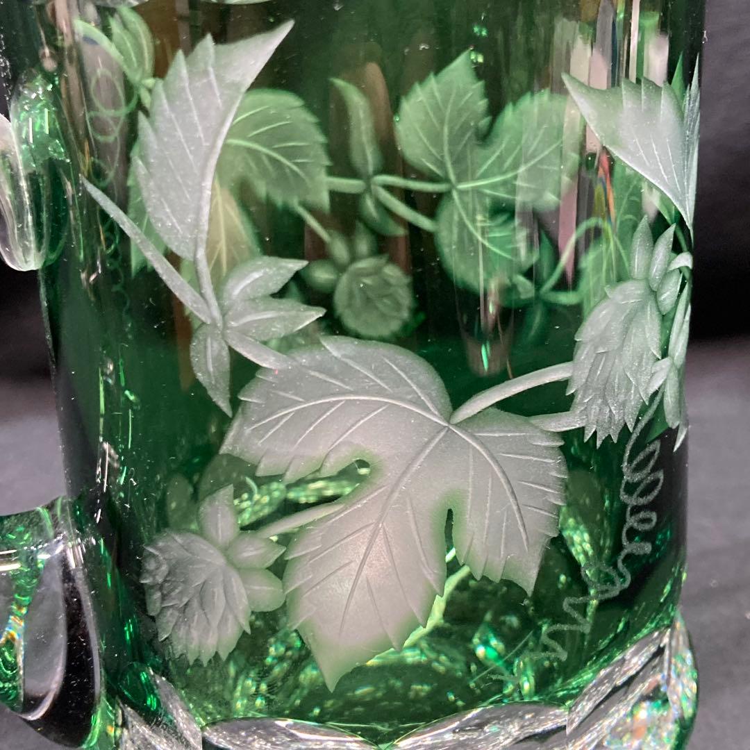 【美品】カガミクリスタル ビアジョッキ グリーン