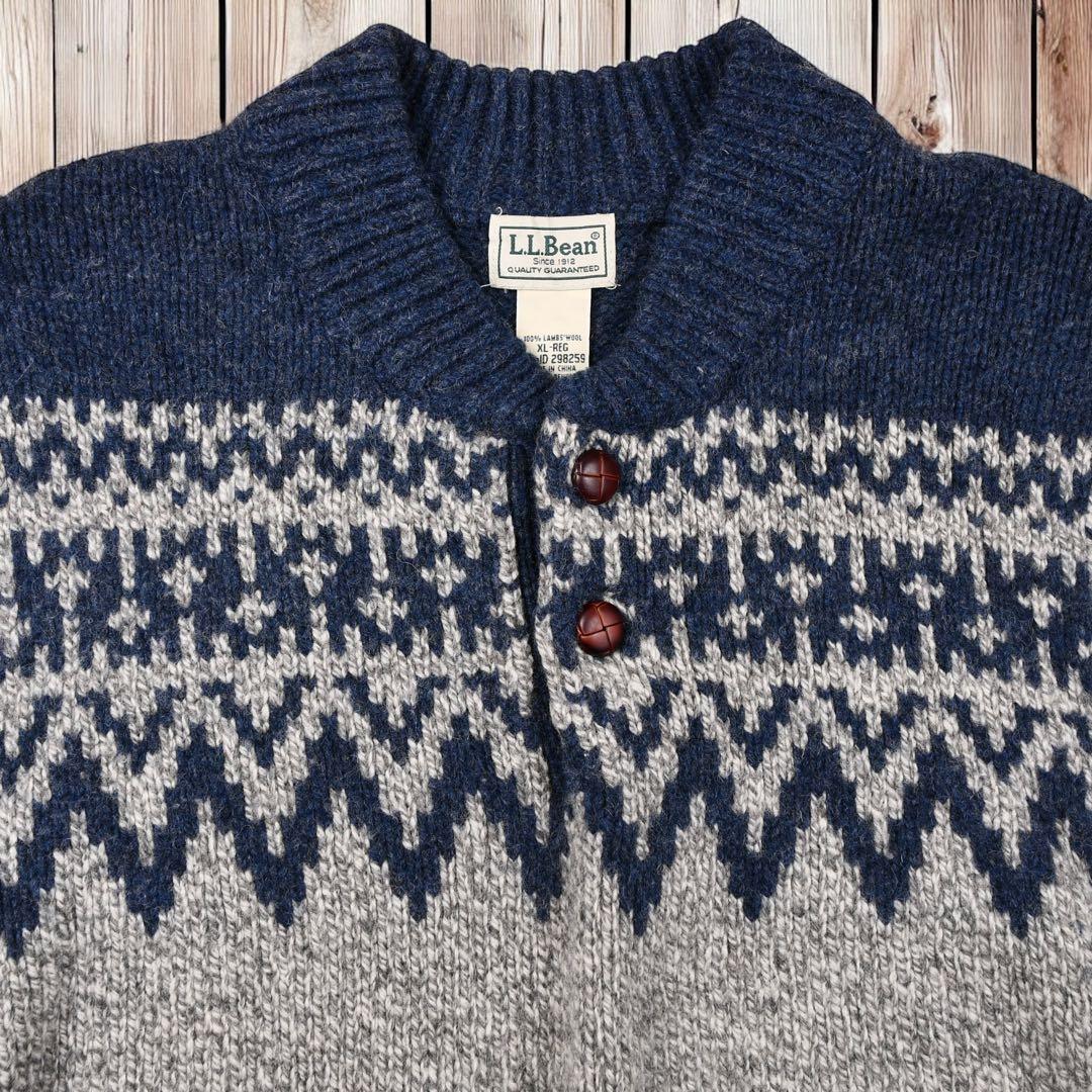 12M516◯ L.L.Bean 求心柄 くるみボタン ニット セーター XL