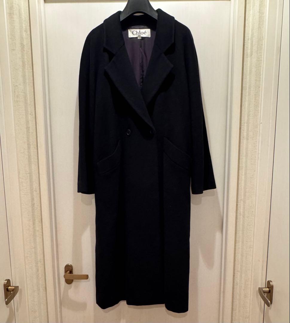 Chloé クロエ 上質 ウール100 % ロングコート 濃紺 40 ダブル