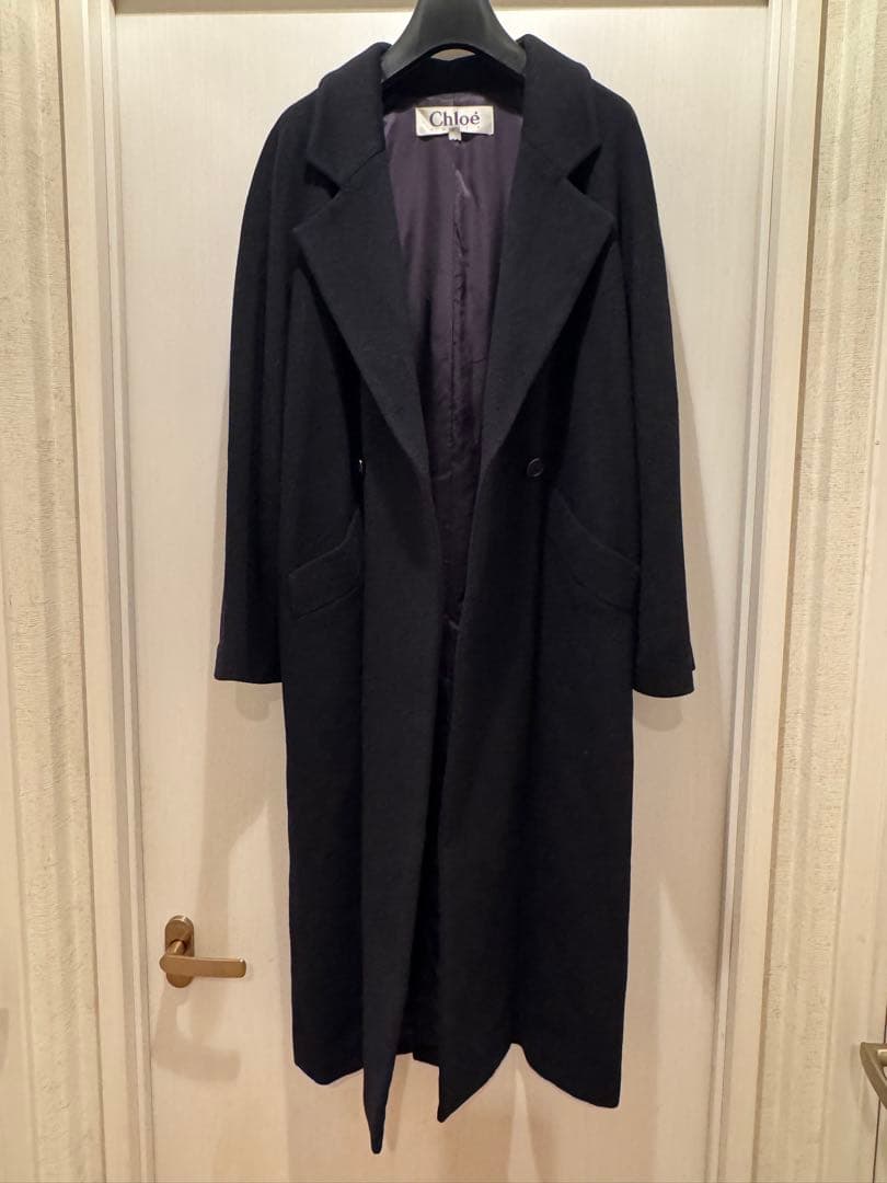 Chloé クロエ 上質 ウール100 % ロングコート 濃紺 40 ダブル