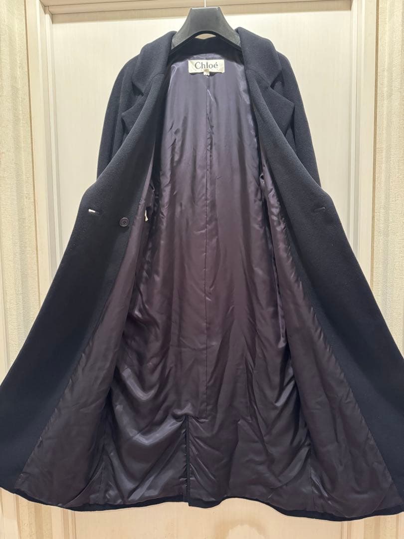 Chloé クロエ 上質 ウール100 % ロングコート 濃紺 40 ダブル