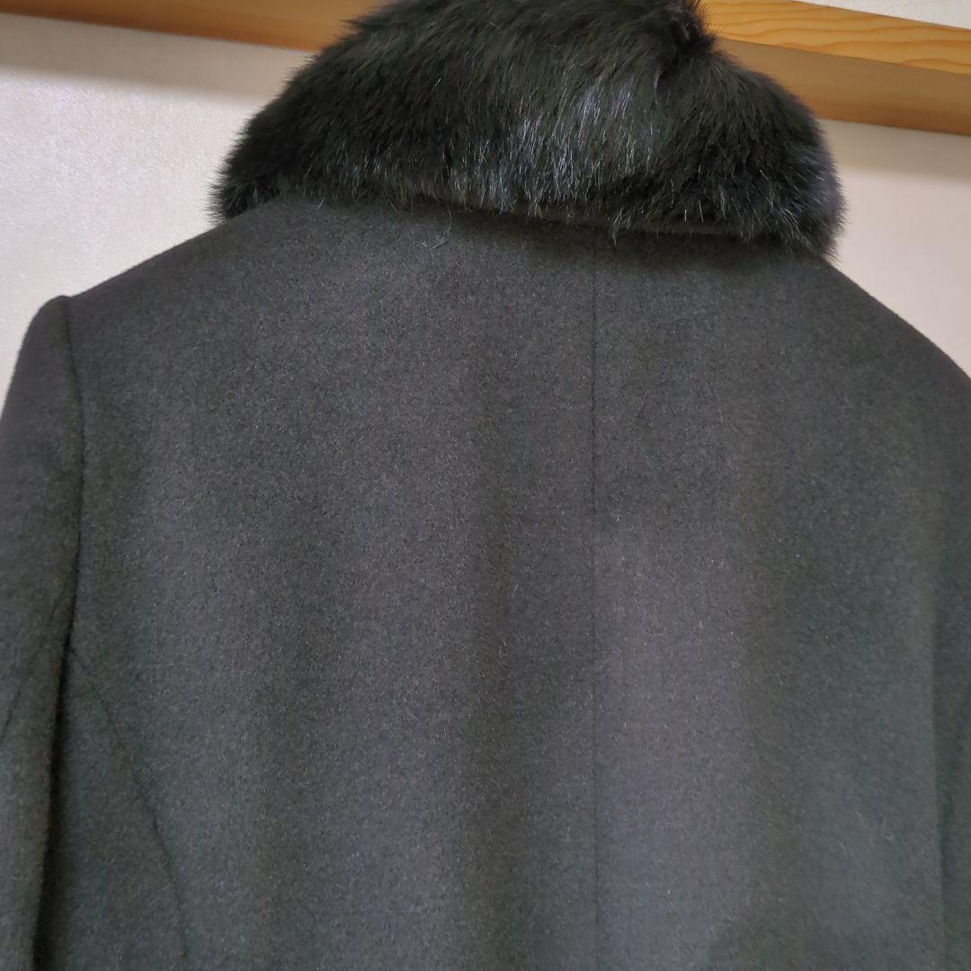 値下げ　新品　フォーマル　カシミヤ混紡ウール ブラックロングコート ファー　L