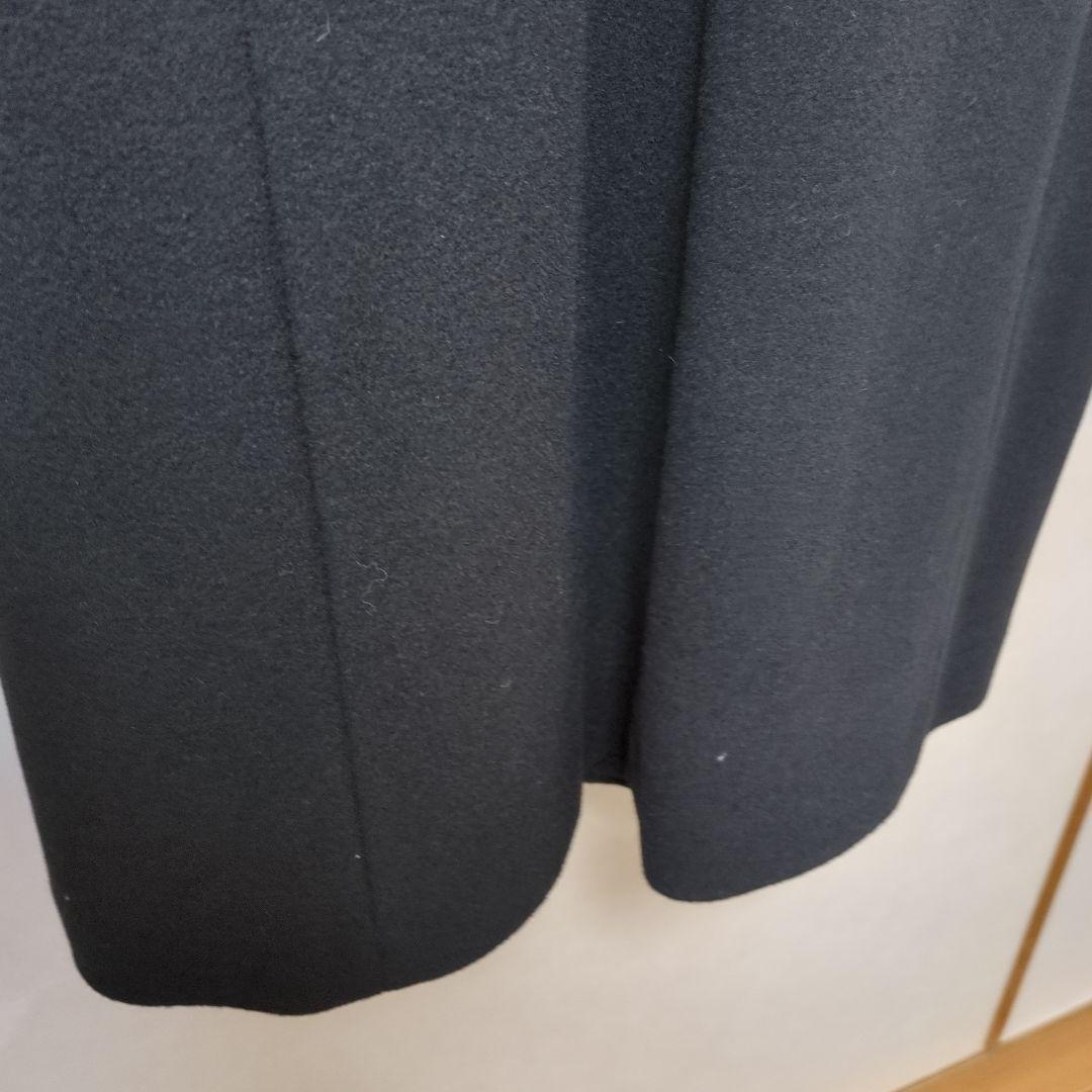 値下げ　新品　フォーマル　カシミヤ混紡ウール ブラックロングコート ファー　L