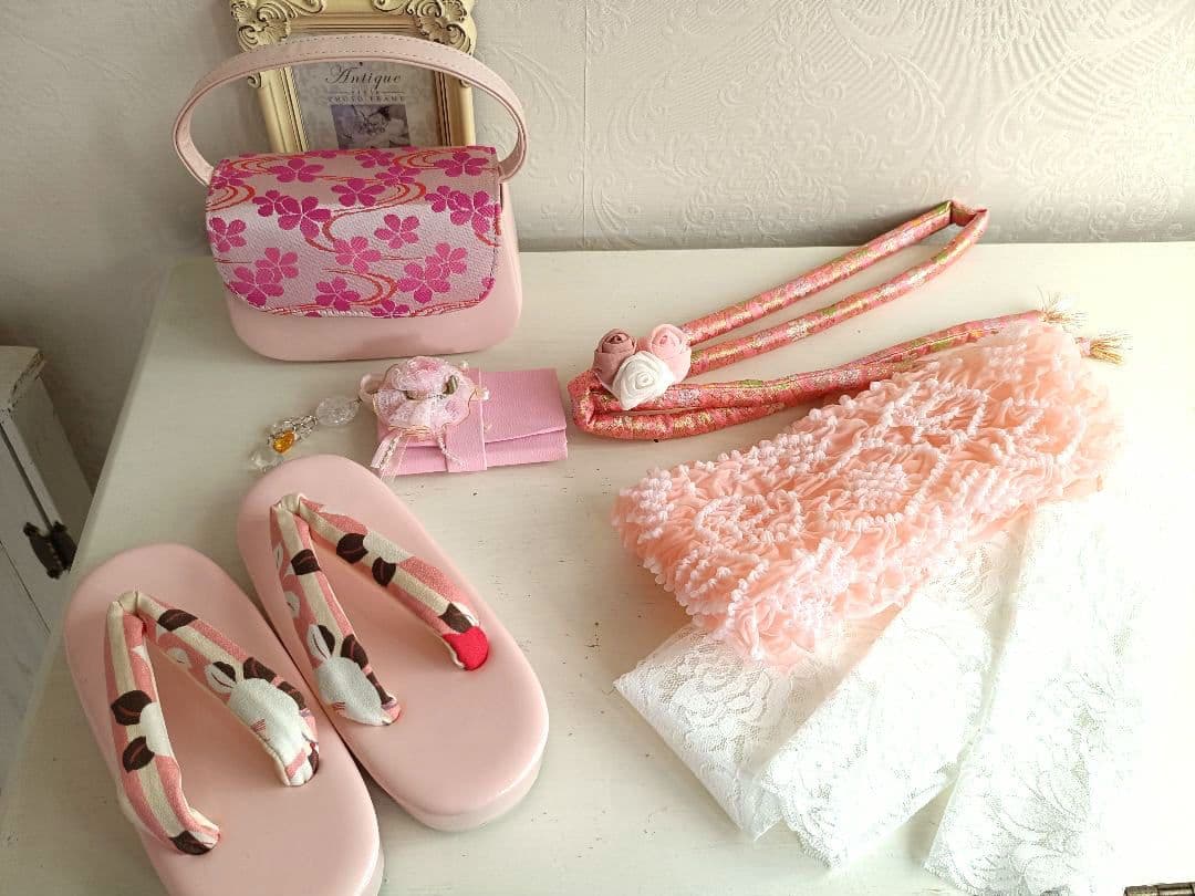 新品着物☆薄い紫の着物☆白作り帯フルセット