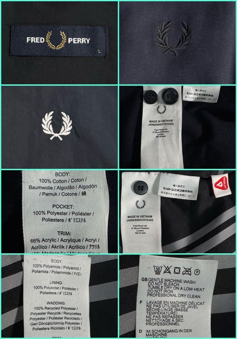 L フレッドペリー 3WAY モッズコート プリマロフト 中綿ライナー ネイビー