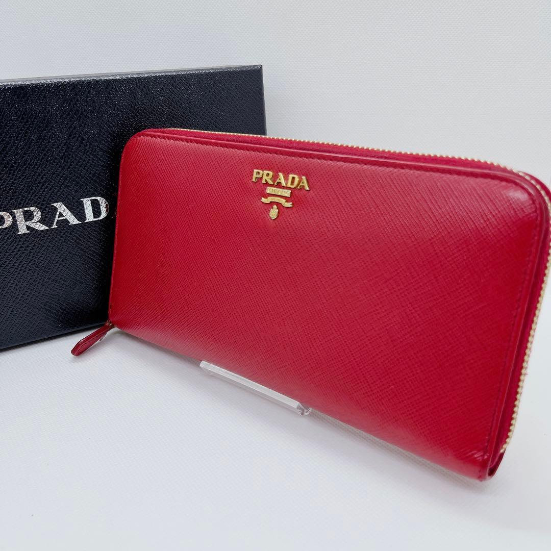 PRADA プラダ ラウンドファスナー 長財布 サフィアーノ 赤 レッド