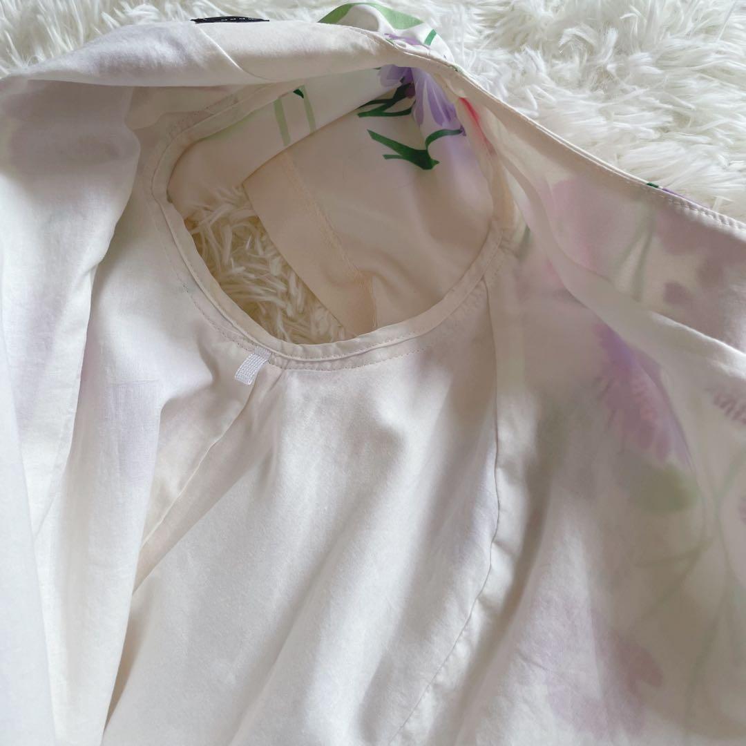 極美品 エムズグレイシー 半袖 膝丈ワンピース 花柄 リボン 36 パープル