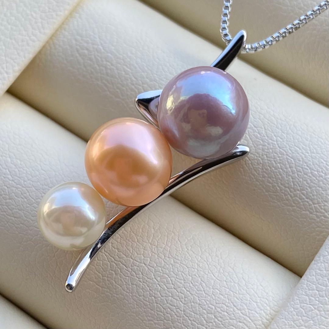 本真珠　淡水エジソンパールネックレストップ　3粒PT577+L856まとめ