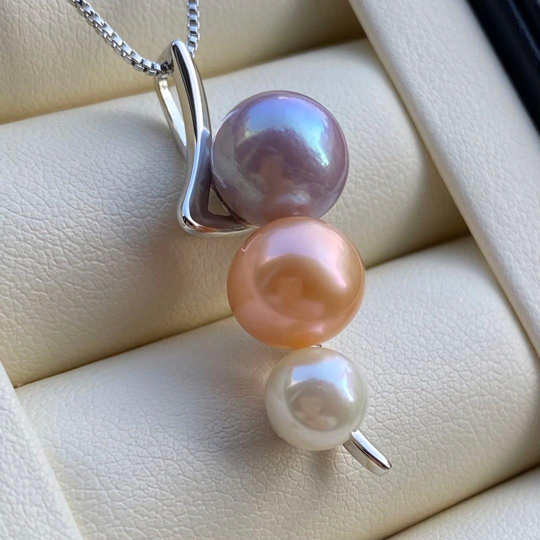 本真珠　淡水エジソンパールネックレストップ　3粒PT577+L856まとめ