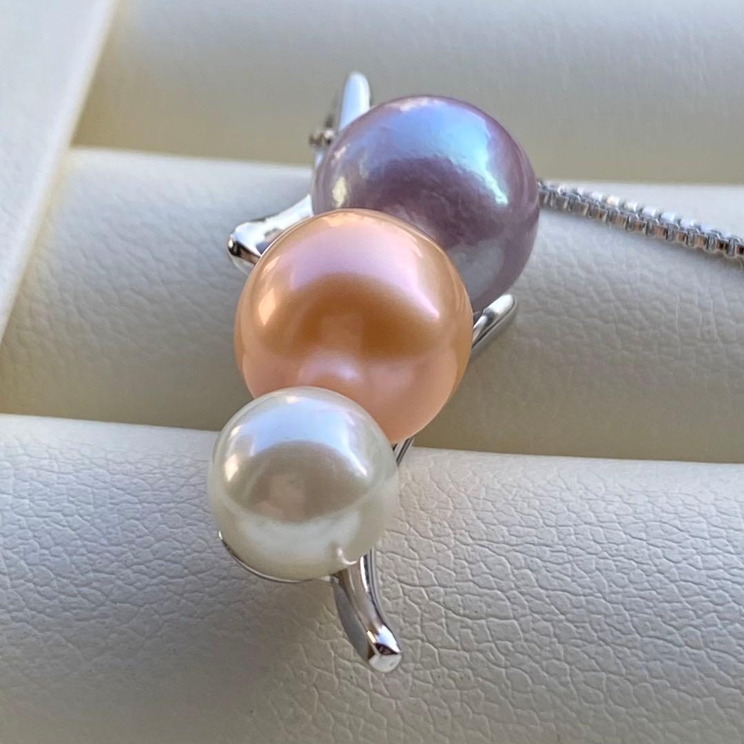 本真珠　淡水エジソンパールネックレストップ　3粒PT577+L856まとめ