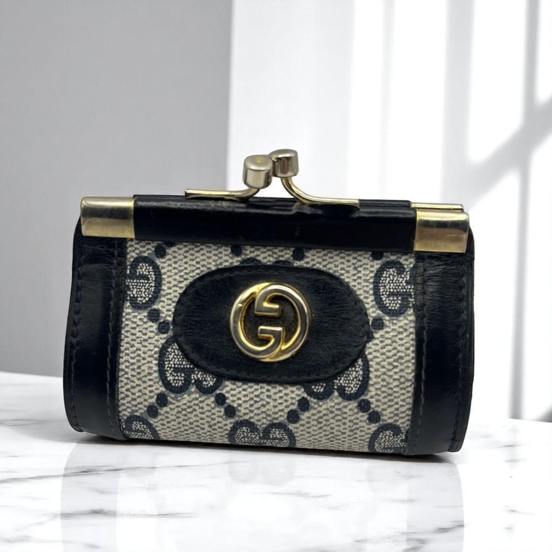 GUCCI がま口 コインケース GG柄 ヴィンテージ 黒 オールドグッチ