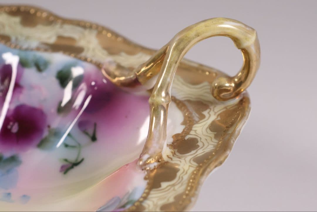 CM297】オールドノリタケ 花 皿 薔薇 パンジー 金彩 イエロー 黄色