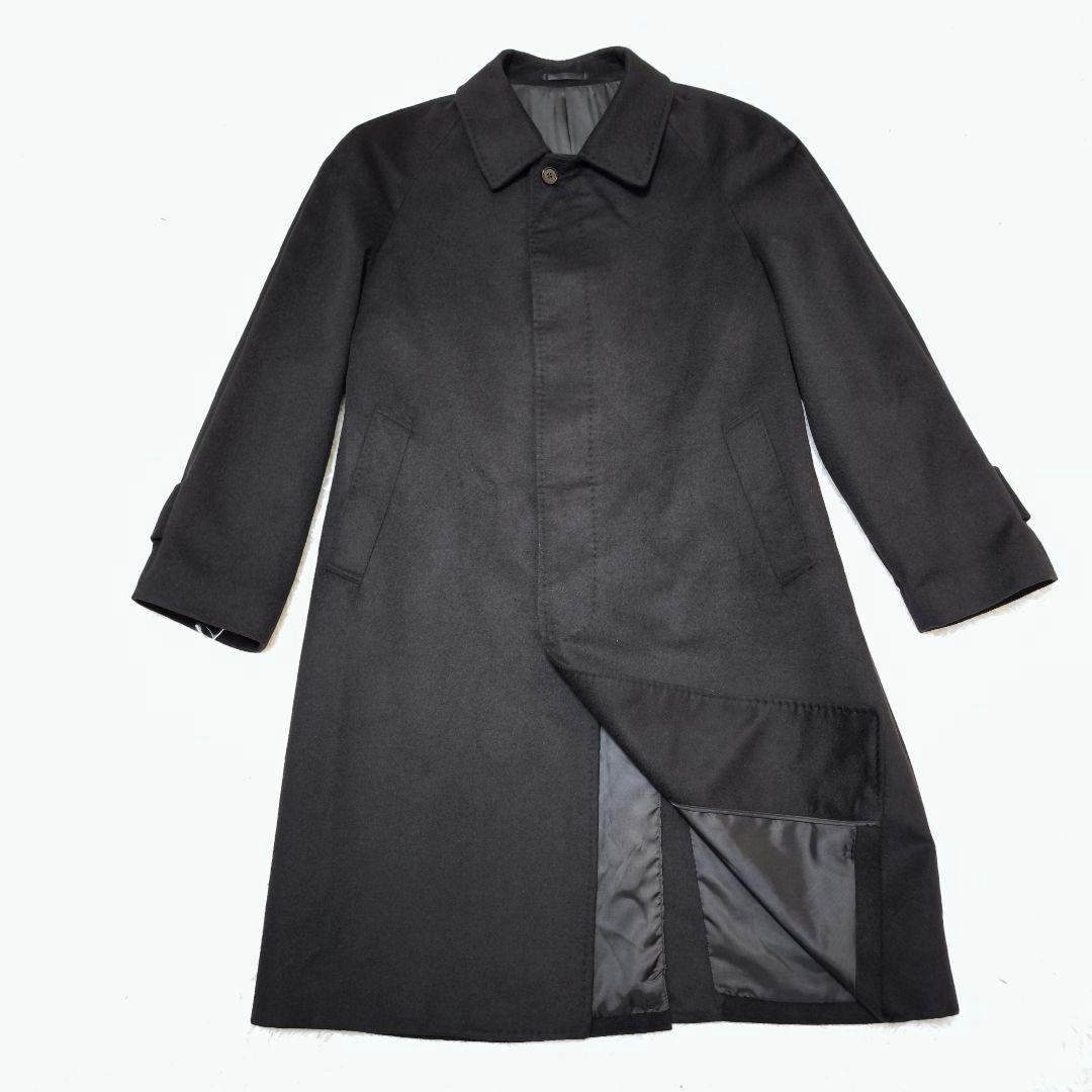 【未使用級】カシミヤ100% ステンカラーコート ロング 黒 L 冠婚葬祭